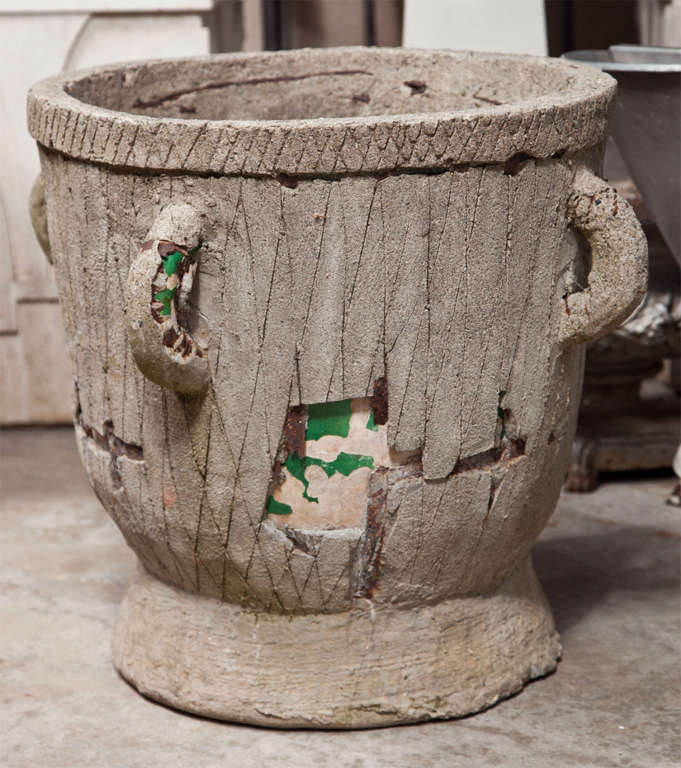 Hand-Crafted Near Pair of Faux Bois-Covered 19th Century Terracotta Planters