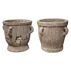Antique Near Pair of Faux Bois-Covered 19th Century Terracotta Planters