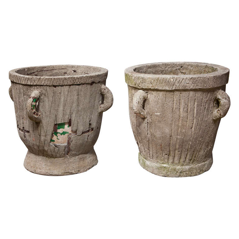Near Pair of Faux Bois-Covered 19th Century Terracotta Planters