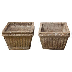 Four Weathered Cast Stone Planters