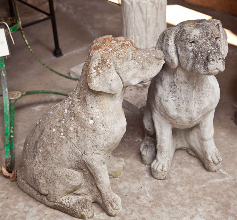 English Pair of Cast Stone Labrador Retriever Dogs