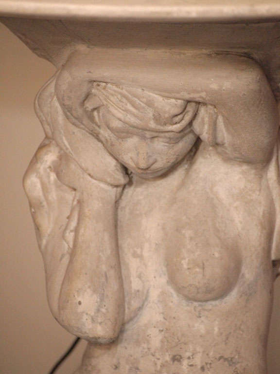 Concrete Table Composed of a Romantic 19thC Italian Cast Stone Statue and Marble Top For Sale