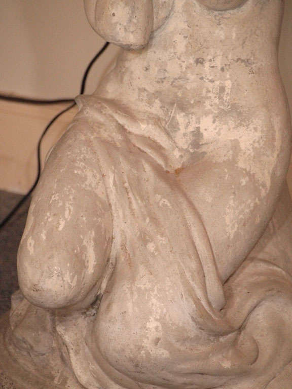 Table Composed of a Romantic 19thC Italian Cast Stone Statue and Marble Top For Sale 1