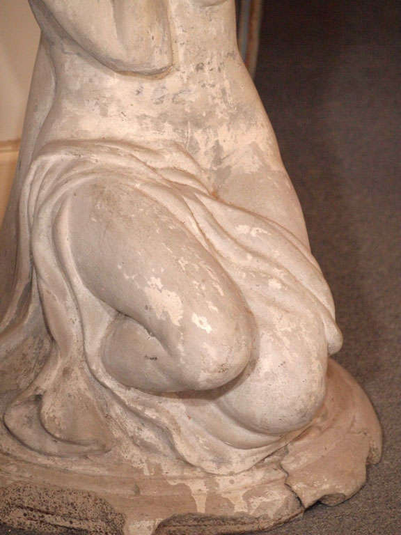 Table Composed of a Romantic 19thC Italian Cast Stone Statue and Marble Top For Sale 3