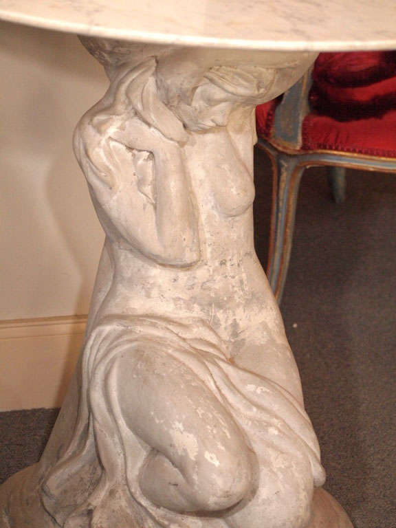 Table Composed of a Romantic 19thC Italian Cast Stone Statue and Marble Top For Sale 4