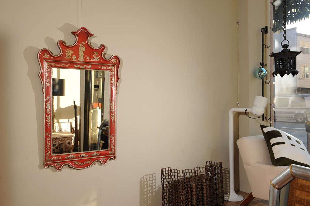 Italian Chinoiserie Louis XV Style Scarlet Painted Parcel Gilt Mirror