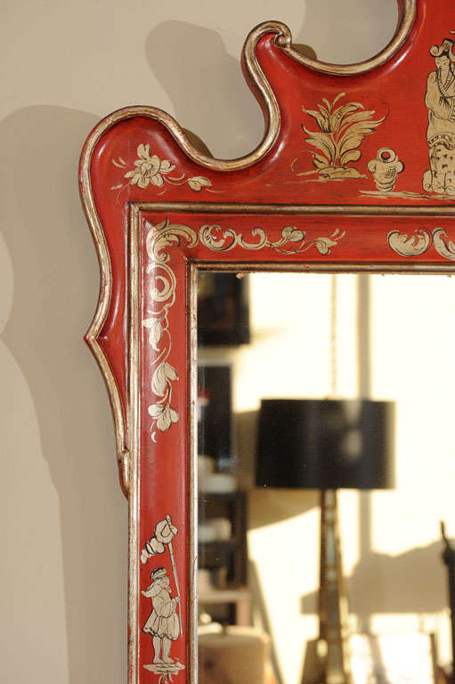 Chinoiserie Louis XV Style Scarlet Painted Parcel Gilt Mirror 1