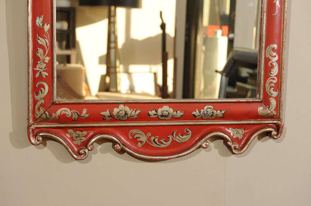 Chinoiserie Louis XV Style Scarlet Painted Parcel Gilt Mirror 2