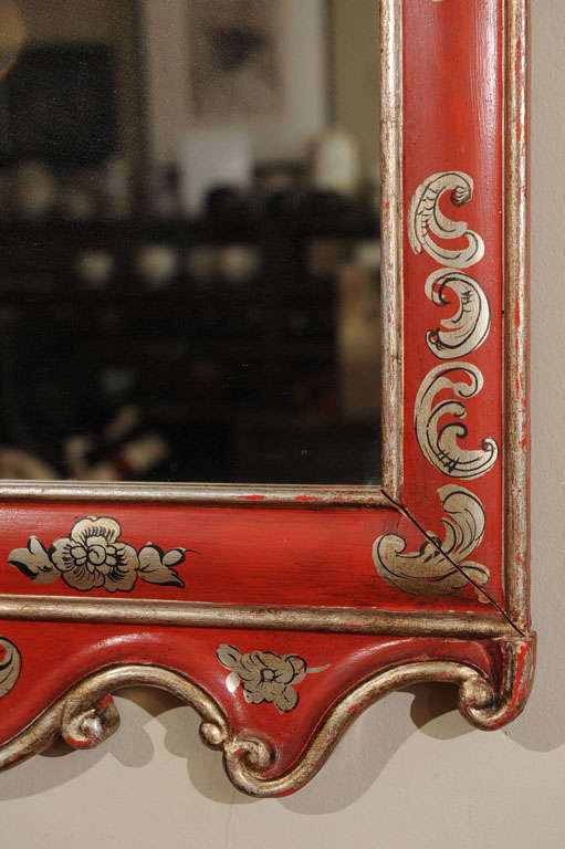 Chinoiserie Louis XV Style Scarlet Painted Parcel Gilt Mirror 3