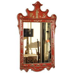 Chinoiserie Louis XV Style Scarlet Painted Parcel Gilt Mirror
