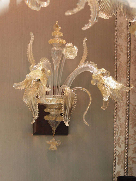 Pair of 2 Lights Original Hand-blown Venetian  Glass Sconces