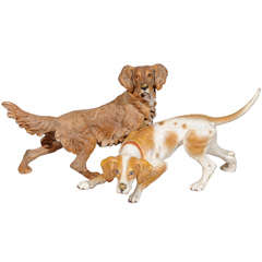 Pair of Attached Cold Painted Vienna Bronze Dogs