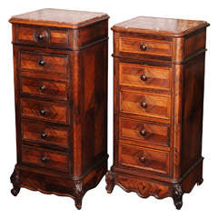 Pair of Associated Marble Top Rosewood Tall Cabinets