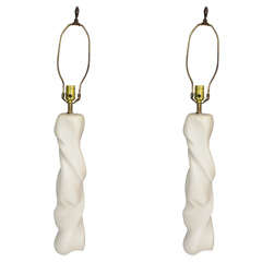 A pair of Mid Century Sculptural White Plaster Table Lamps A pair of Mid Century Sculptural White Plaster Table Lamps