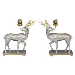 Pair of Mid Century Sculptural Stag Form Candelabra