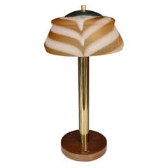 Single Mid Century Table Lamp with Striped Frosted Glass Shade