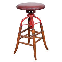 Vintage Oak and Metal Industrial Swivel-Top Stool