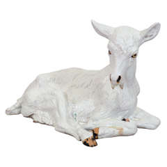 Vintage French Life-size Ceramic Goat Sculpture