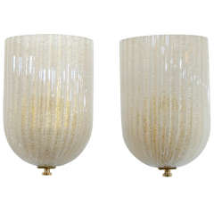 Pair of Mid Century Murano Glass Sconces with Gold Detailing