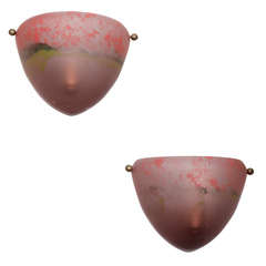 Mid Century Rose Colored Demi-Lune Glass Sconces