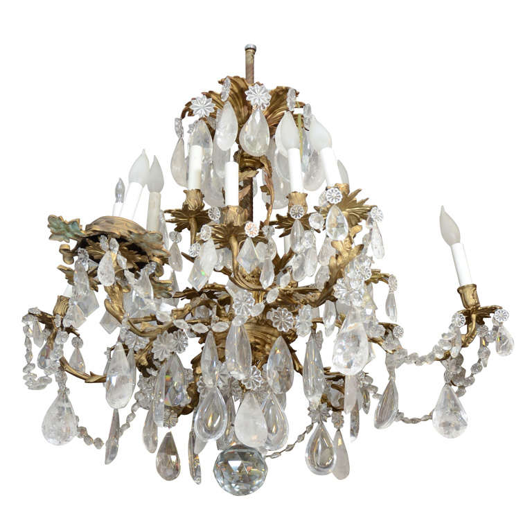 Antique 19th Century Bronze and Rock Crystal Chandelier