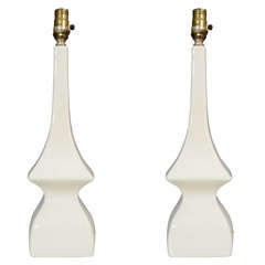 Pair of White Mid Century Ceramic Lamps
