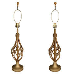 Exceptional Pair of Italian Lamps with Rope Motif