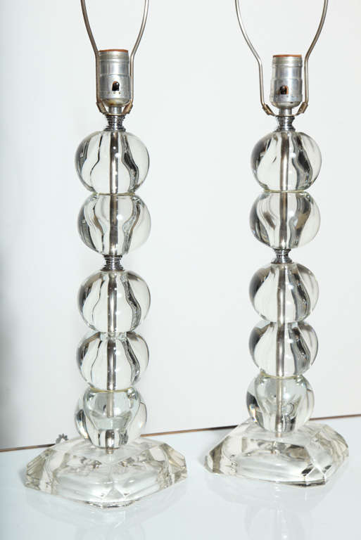 American pair of Art Deco Crystal Boudoir Lamps