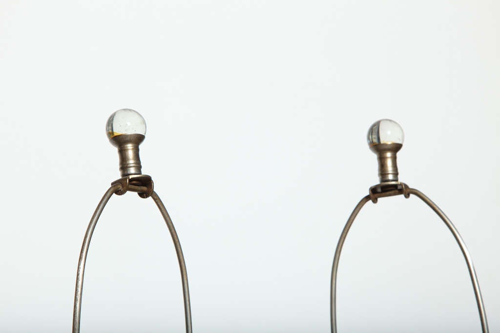 Glass pair of Art Deco Crystal Boudoir Lamps