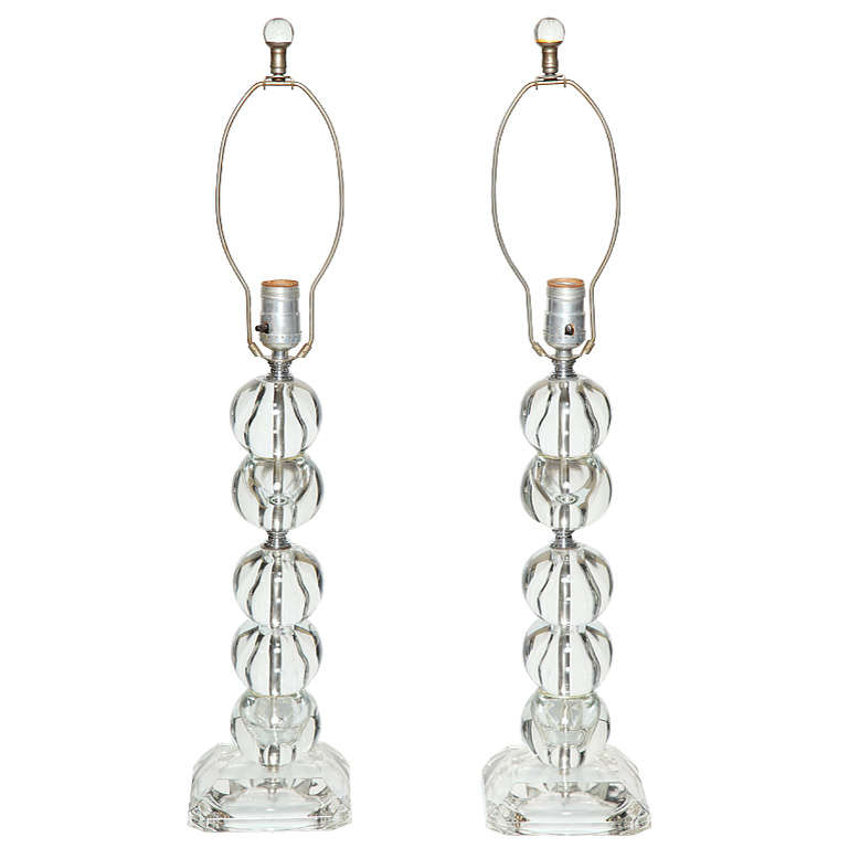pair of Art Deco Crystal Boudoir Lamps