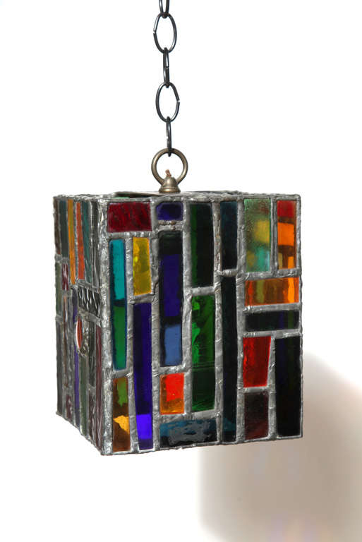 Lead Enclosed Art Studio Rainbow Colored Stained Glass Hanging Pendant, 1950's For Sale 1