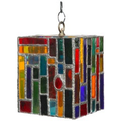 Vintage Art Studio Rainbow Colored Lead Enclosed Stained Glass Hanging Pendant, 1950's