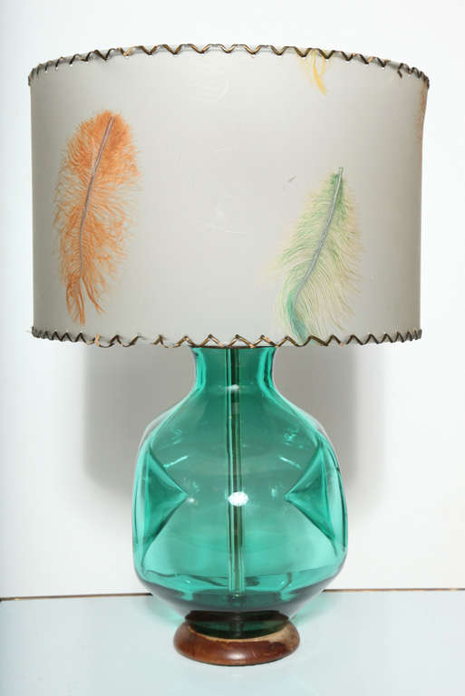 Winslow Anderson For Blenko Turquoise Pinched Art Glass Table Lamp 1950s For Sale At 1stdibs