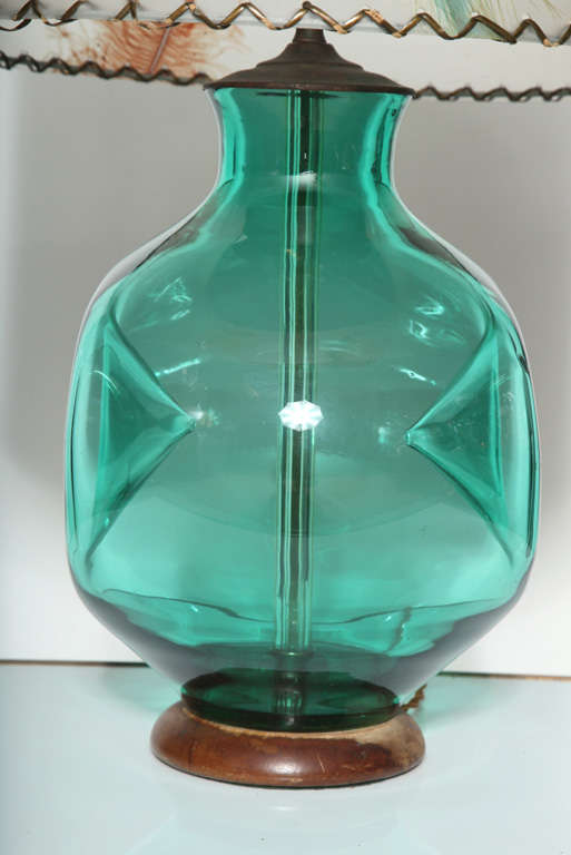 Winslow Anderson for Blenko Aqua Turquoise Pinched Art Glass Table Lamp