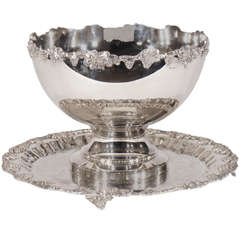 Monumental English Silverplate Punchbowl with Matching Tray