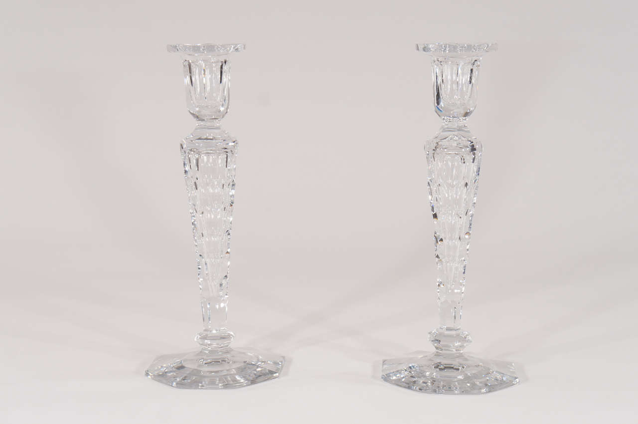 Baccarat Monumental 16" Honeycomb Cut Crystal Candlesticks