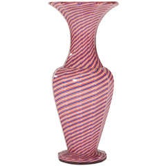 Saint Louis Cased Crystal 3 Color Latticino Panel Cut Vase