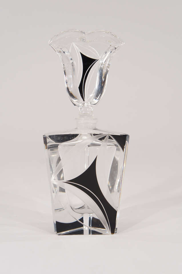 Palda Czech Art Deco Engraved Perfume Bottles W/ Black Enamel 1