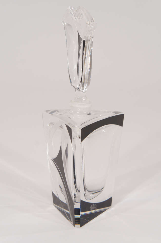 Palda Czech Art Deco Engraved Perfume Bottles W/ Black Enamel 2