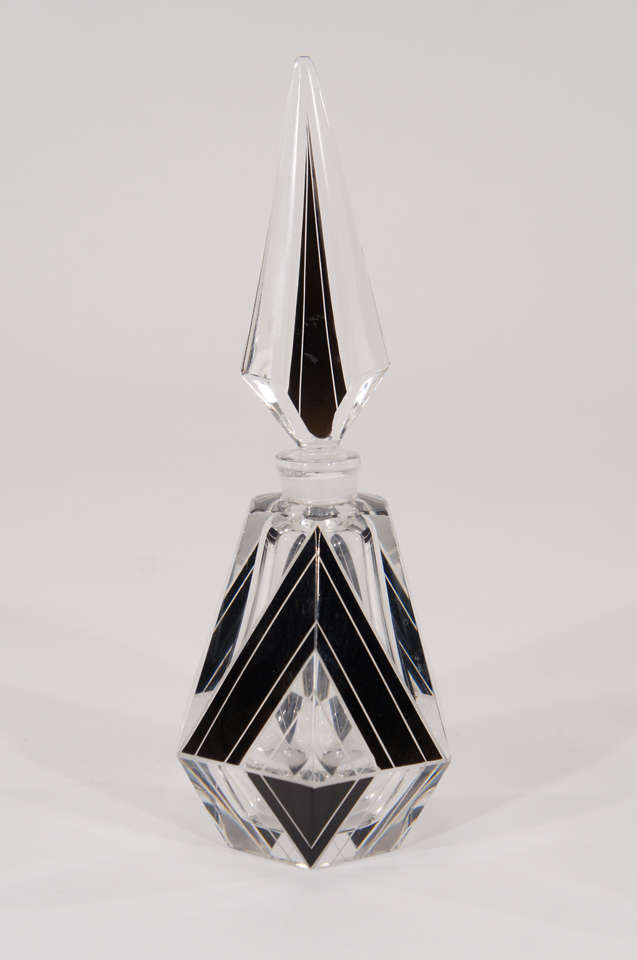 Palda Czech Art Deco Engraved Perfume Bottles W/ Black Enamel 3