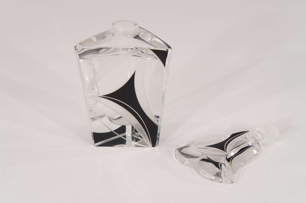 Palda Czech Art Deco Engraved Perfume Bottles W/ Black Enamel 5