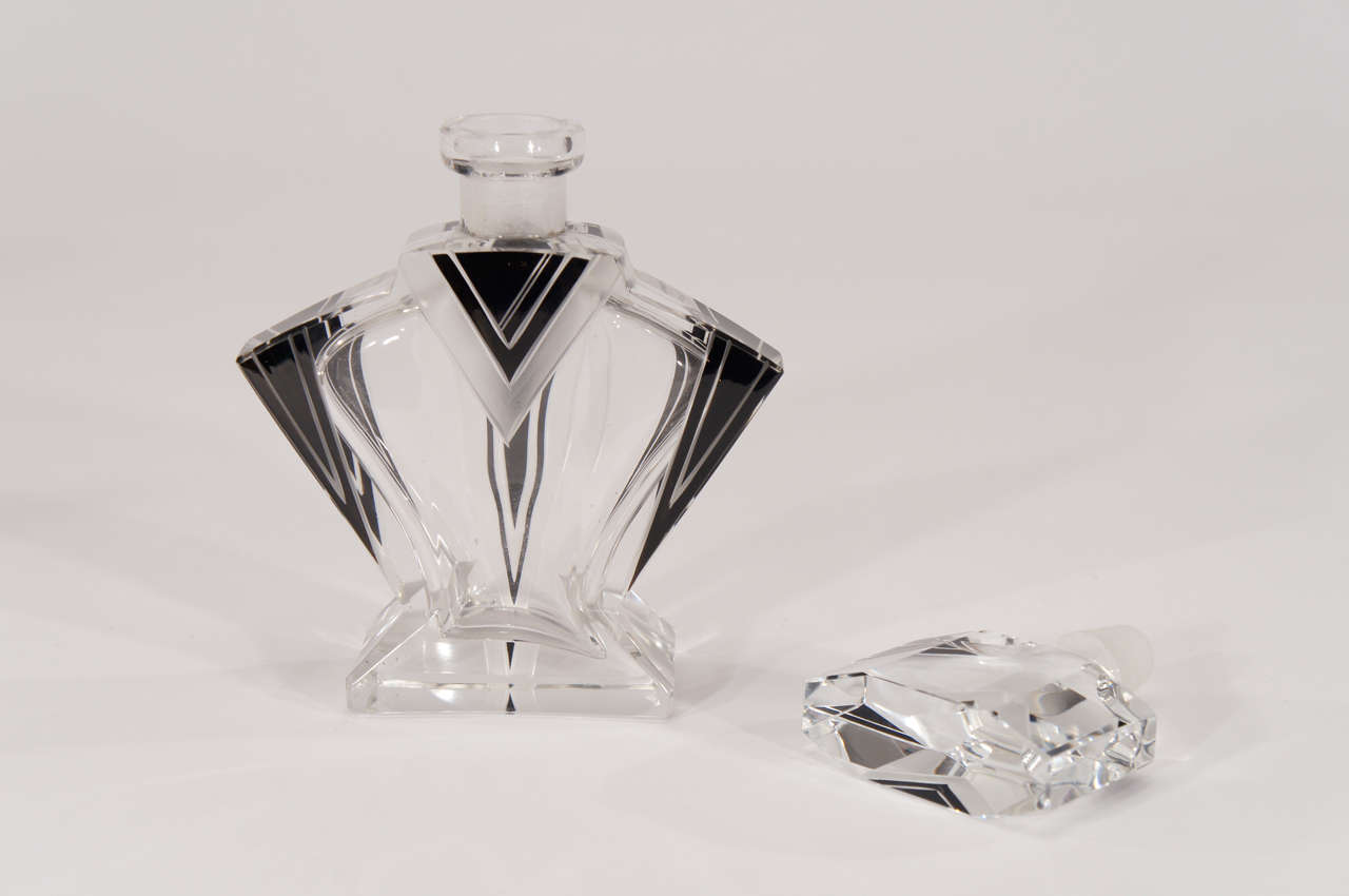 Palda Czech Art Deco Engraved Perfume Bottles W/ Black Enamel 6