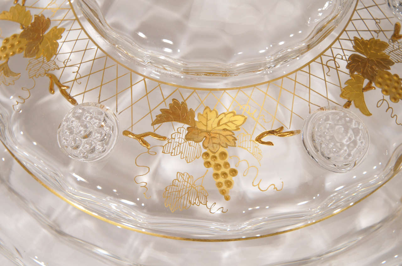Lobmeyr Hand Blown Crystal Punchbowl, Goblets & Ladle W/ Raised Gold For Sale 1