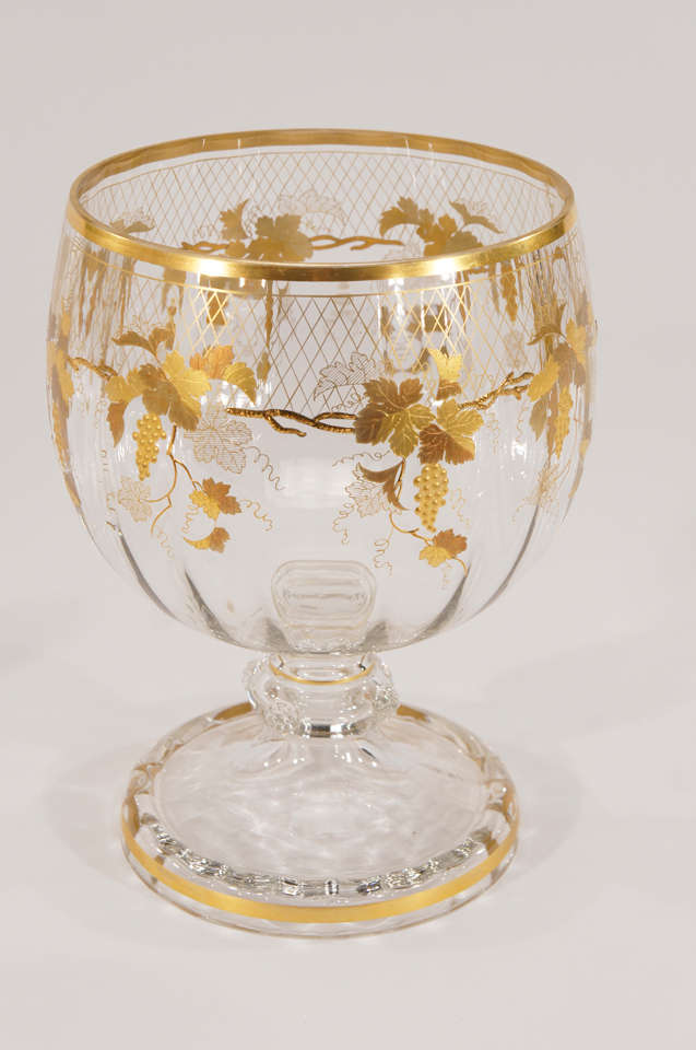 Lobmeyr Hand Blown Crystal Punchbowl, Goblets & Ladle W/ Raised Gold For Sale 2