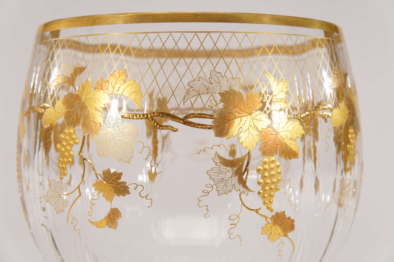 Lobmeyr Hand Blown Crystal Punchbowl, Goblets & Ladle W/ Raised Gold For Sale 3