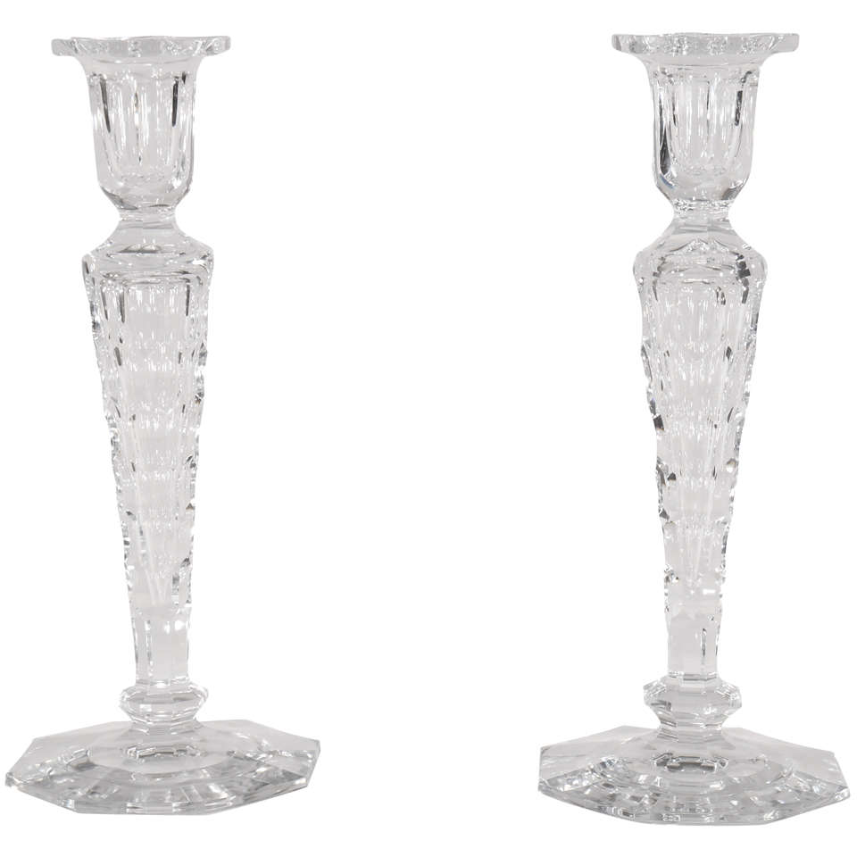 Baccarat Monumental 16" Cut Crystal Candlesticks at 1stdibs