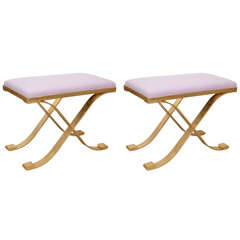 Pairs of Exquisite Cashmere and Gilt Iron Stools