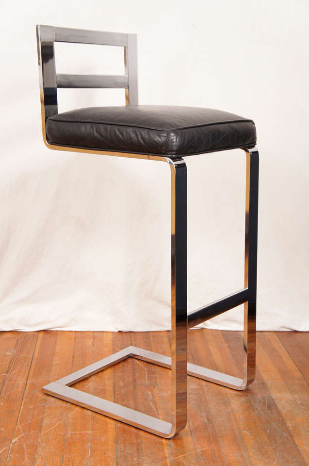 Mid-Century Modern Pair Of Pace Collection Leather And Steel Barstools For Sale