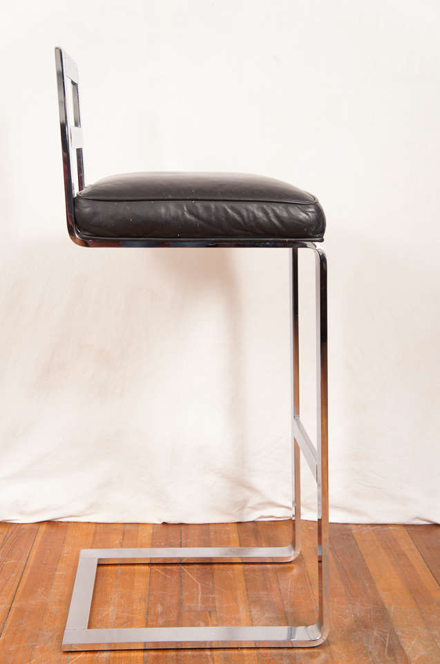 Pair Of Pace Collection Leather And Steel Barstools In Excellent Condition For Sale In Canaan, CT