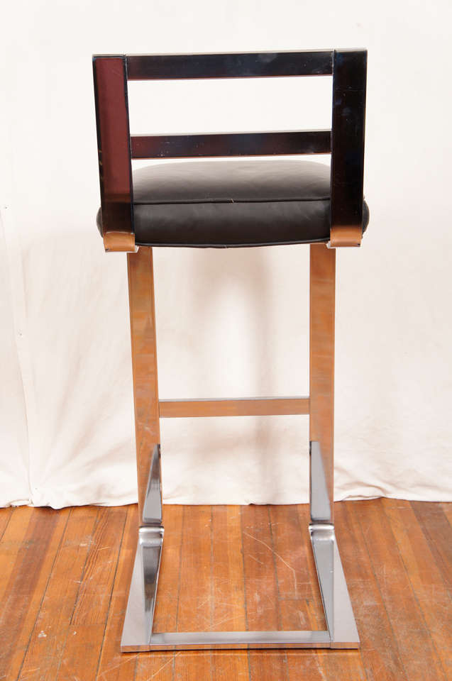 Late 20th Century Pair Of Pace Collection Leather And Steel Barstools For Sale